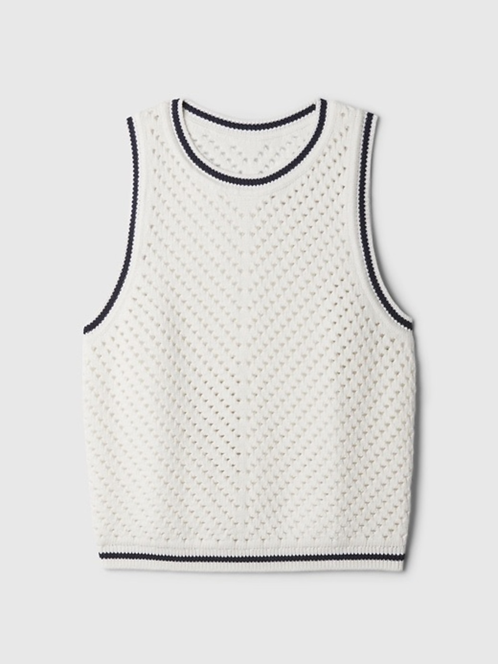 GAP new crochet Sleeveless Sweater Vest white navy Trim NWT